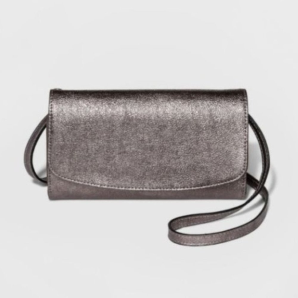 A New Day Women's Gunmetal Metallic Faux Leather Wallet on a String